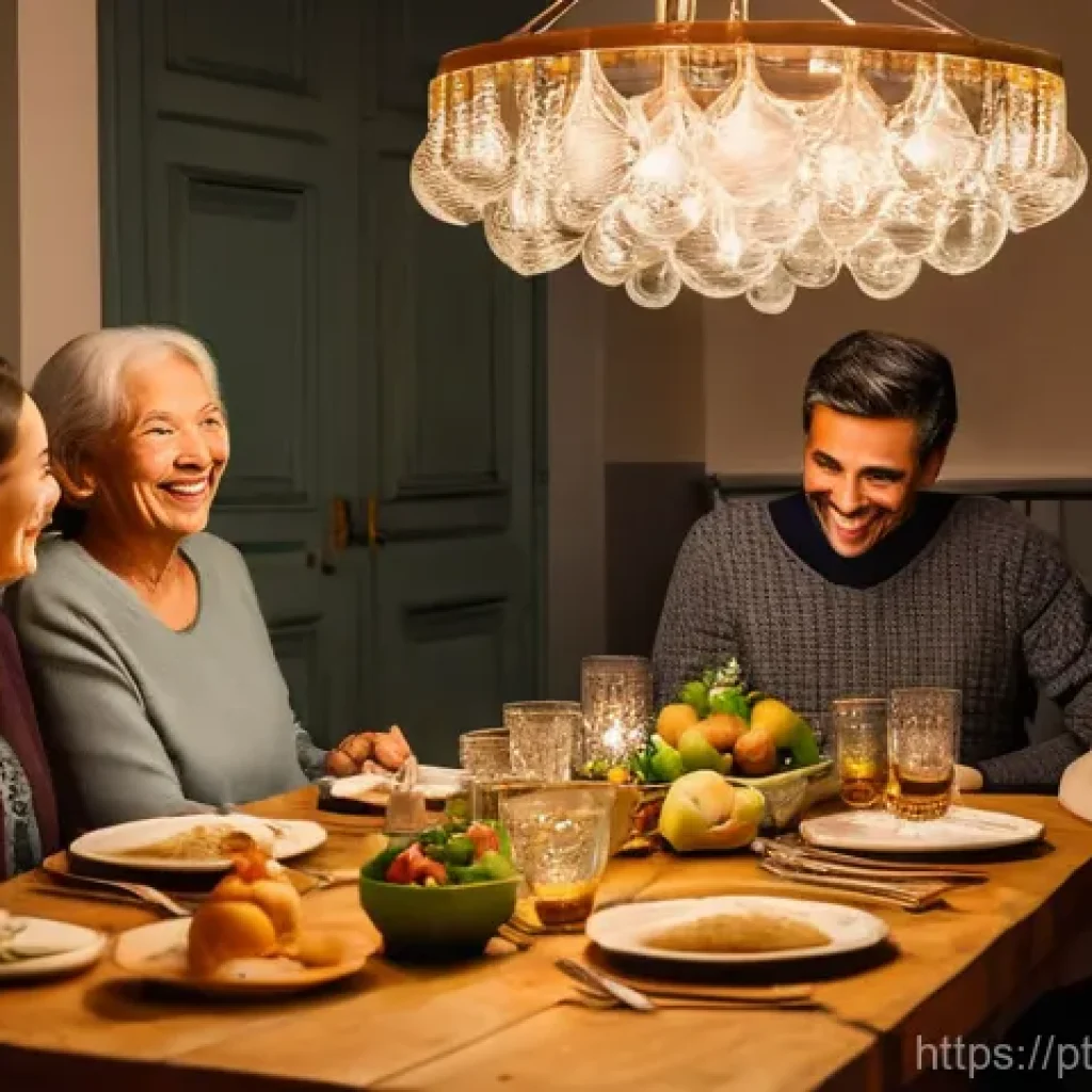 로우테크 라이프와 정신적 건강 - "A warm and inviting scene of a multi-generational Portuguese family enjoying dinner together at a b...