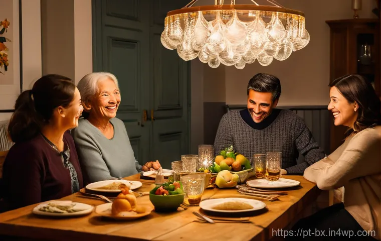 로우테크 라이프와 정신적 건강 - "A warm and inviting scene of a multi-generational Portuguese family enjoying dinner together at a b...