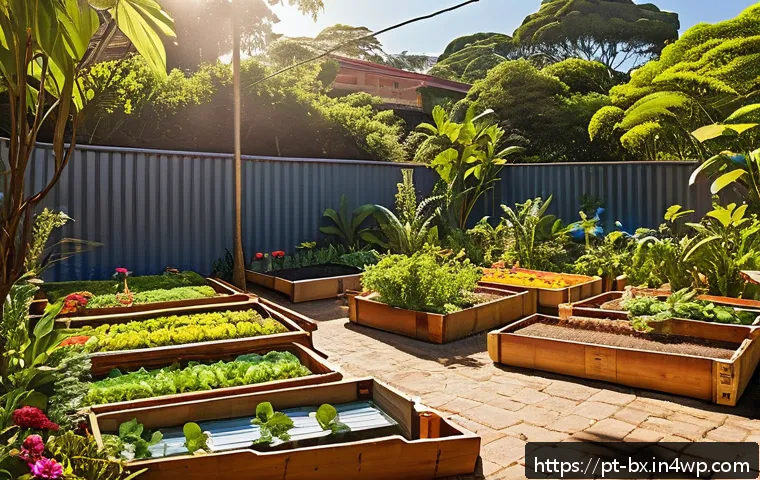 로우테크 라이프의 역사적 배경 - A vibrant Brazilian community garden scene in a sunny urban neighborhood, showing diverse people of ...